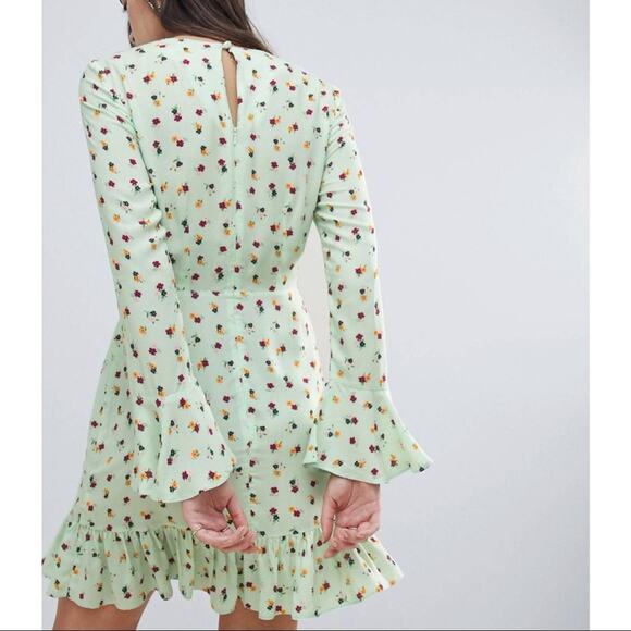 ASOS Fluted Long Sleeve Ruffle Hem Mini Dress Size 14 - Picture 16 of 16